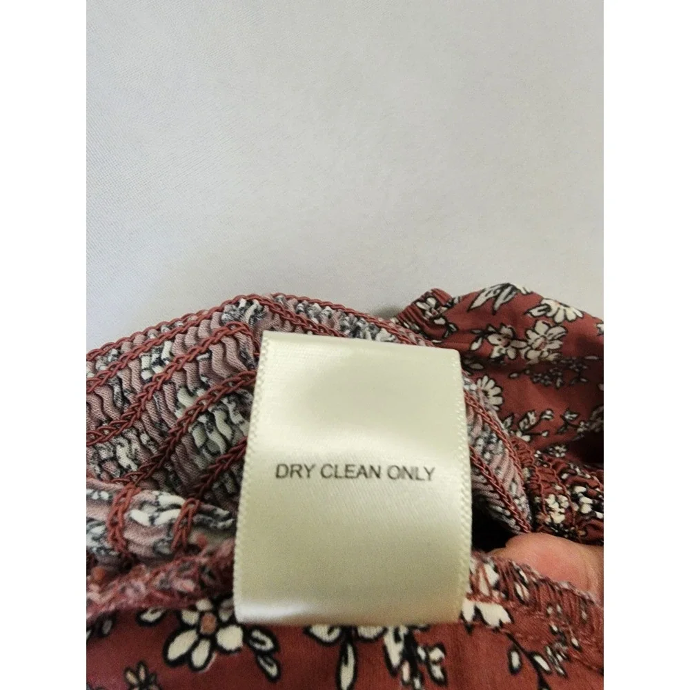 Altar'd State Floral Smocked Crop Top Rust Puff Sleeve Tie Back KEMLA U50 Small - Picture 7 of 9